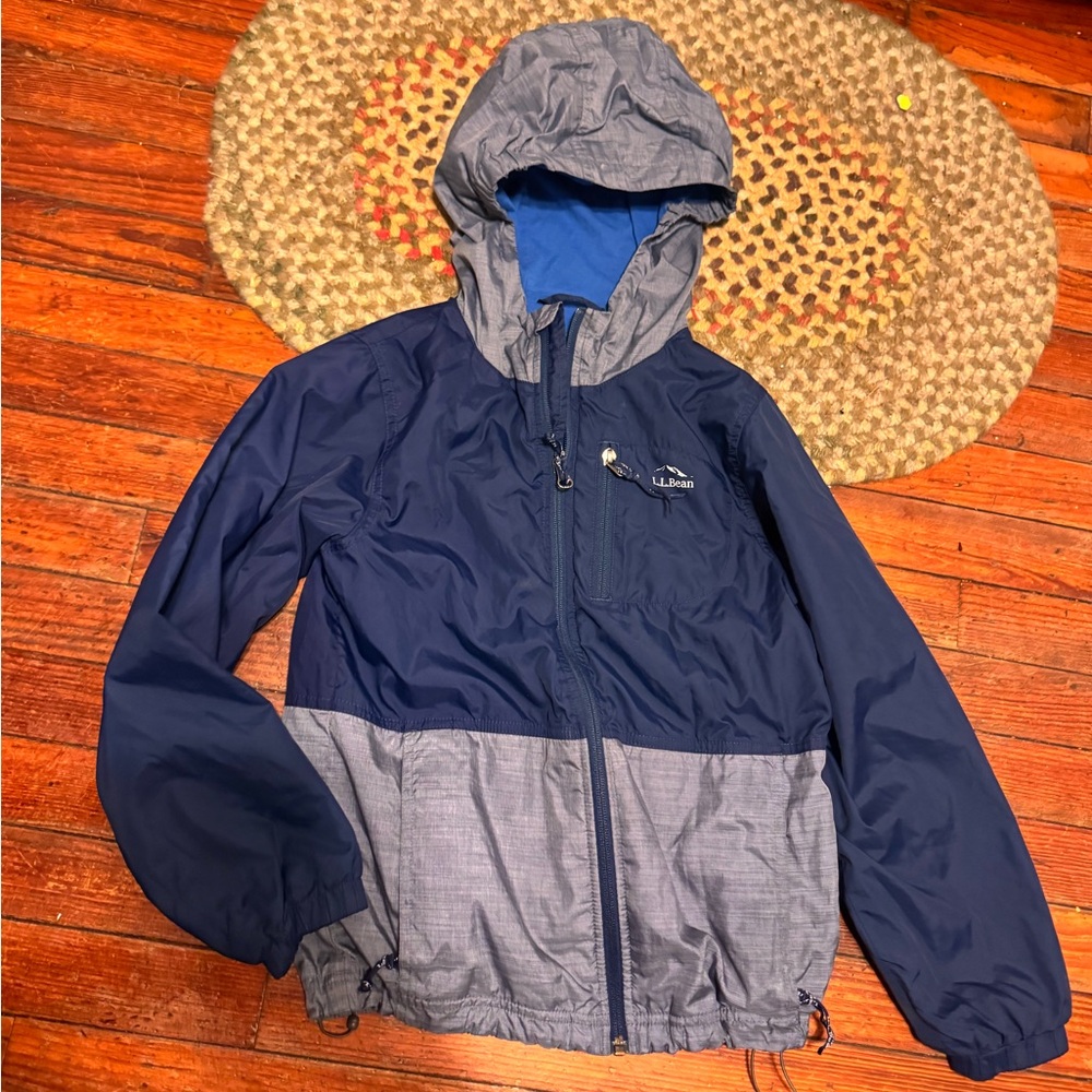 L.L. Bean Kids Blue and Gray Raincoat fall jacket hiking etc size 8